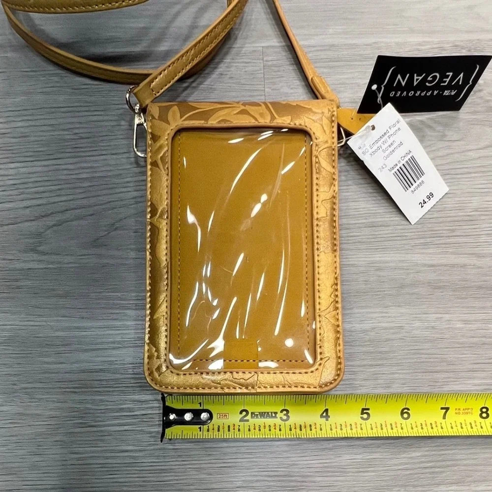 SG Embossed‎ Floral Xbody Phone Screen Goldenrod Vegan Leather Pouch Bag NWT
